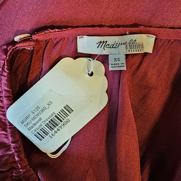 Madewell Women's Short-Sleeve Silky Slip Midi Dress in Plissé, Dark Red, XS NWOT - Picture 13 of 13
